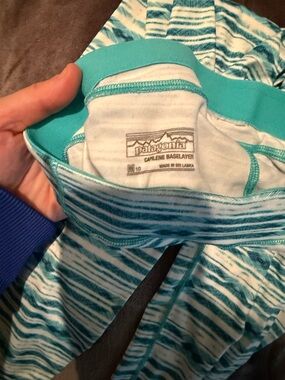 Patagonia Teal & White Striped Capilene Baselayer pant